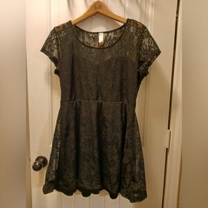 Black skater dress with lace detail